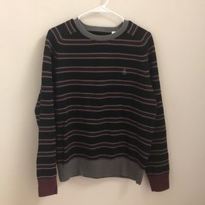 Penguin maroon, grey, black striped sweater